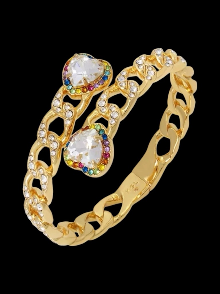 Authentic Kurt Geiger London Rainbow Crystal Heart Chain Bypass Bangle Nwt